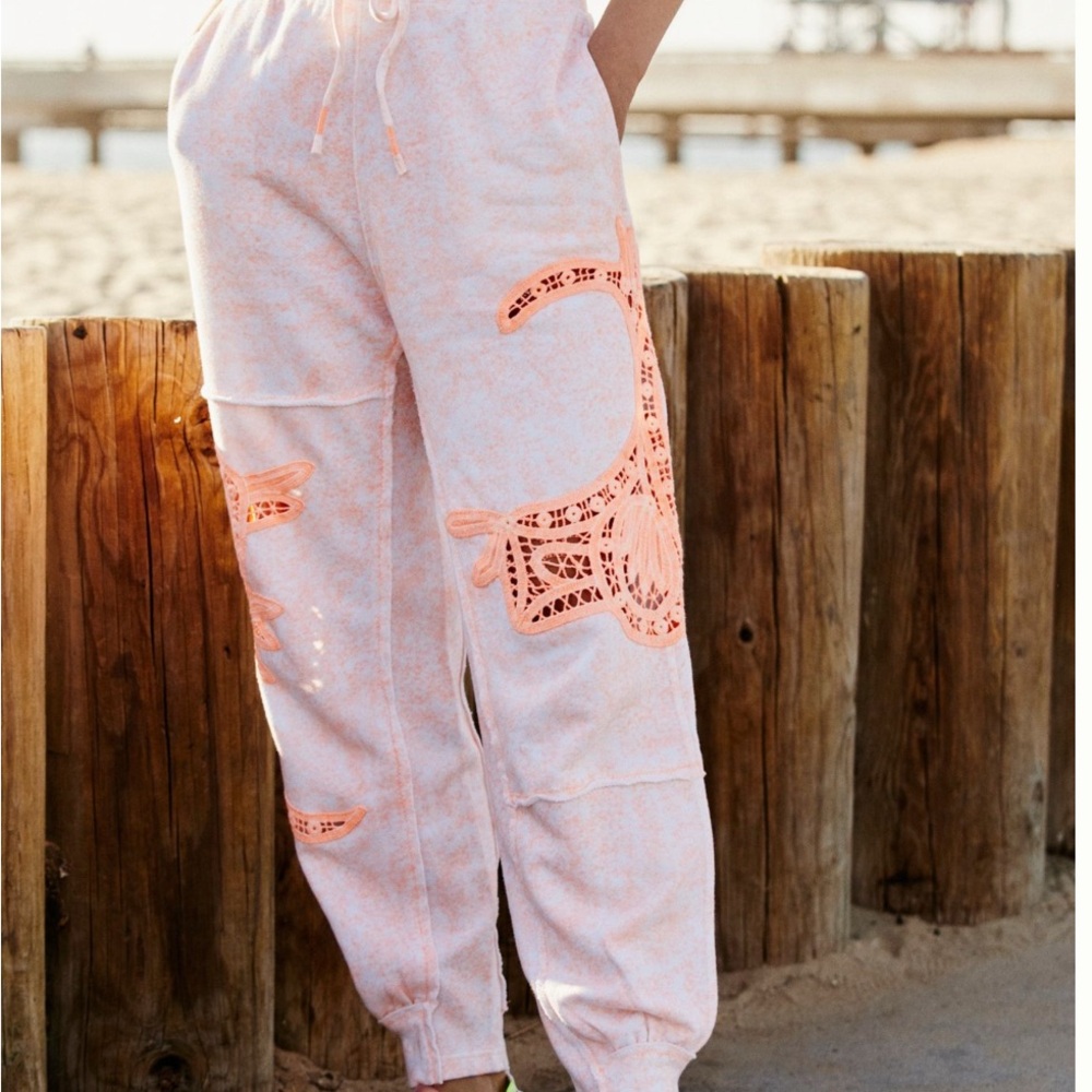 FP Movement Sun and Done Lace Joggers Orange Motif Size Small - Picture 3 of 14